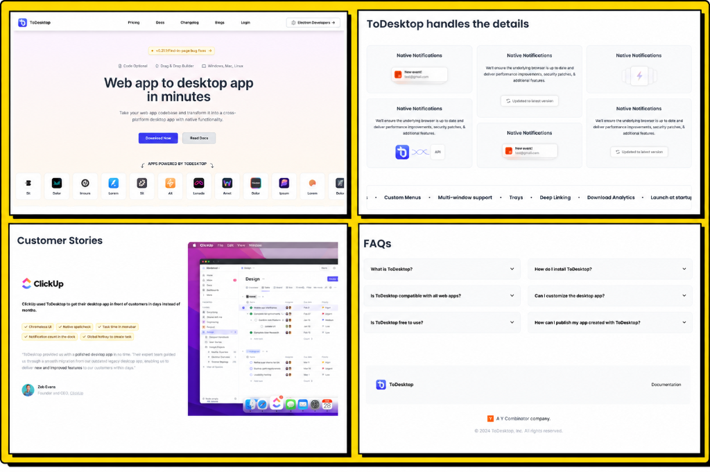 ToDesktop Clone — Pixel-perfect website clone built with React and Tailwind CSS